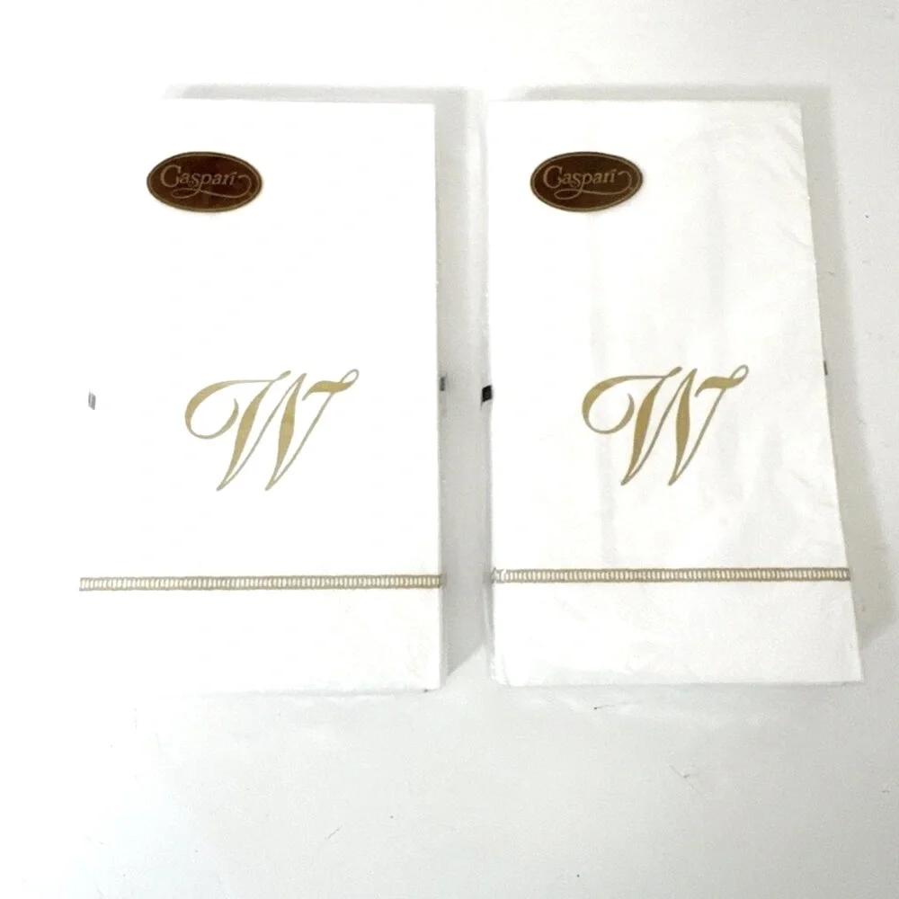 NEW!! 2 Packages of Caspari Paper Napkins With the Letter 'W' Hemstitch Script